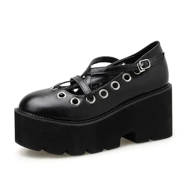 Gothic Harajuku Lolita Pentagram Strap Platform Shoes EG0415 2 Gothic Harajuku Lolita Pentagram Strap Platform Shoes EG0415 - Image 2