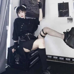 Gothic Harajuku Punk Cheongsam Style Irregular Belted Dress EG0423 -EgrilDoll Fashion Outlet Store gothic harajuku punk cheongsam style irregular belted dress eg0423 333