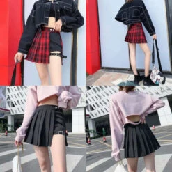Gothic Harajuku Red/Black Pleated Short Skirt EG223 -EgrilDoll Fashion Outlet Store gothic harajuku redblack pleated short skirt eg223 141