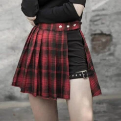 Gothic Harajuku Red/Black Pleated Short Skirt EG223