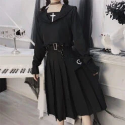 Gothic Harajuku Removable Pocket Chain Pleated Midi Skirt EG0430 -EgrilDoll Fashion Outlet Store gothic harajuku removable pocket chain pleated midi skirt eg0430 105