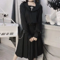 Gothic Harajuku Removable Pocket Chain Pleated Midi Skirt EG0430 -EgrilDoll Fashion Outlet Store gothic harajuku removable pocket chain pleated midi skirt eg0430 255