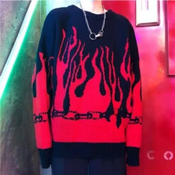 Gothic Harajuku Streetwear Flame Knit Sweatshirt Top EG256 -EgrilDoll Fashion Outlet Store gothic harajuku streetwear flame knit sweatshirt top eg256 sweater 734