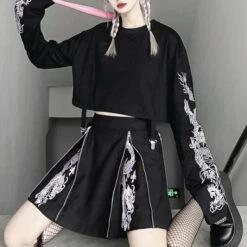 Gothic High Waist Mini Black Embroidery Dragons Skirt EE0969 -EgrilDoll Fashion Outlet Store gothic high waist mini black embroidery dragons skirt ee0969 206