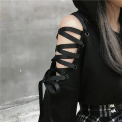 Gothic Hollow Out Lace Up Sleeves Cat Ears Hoodie Top EG14703 -EgrilDoll Fashion Outlet Store gothic hollow out lace up sleeves cat ears hoodie top eg14703 108