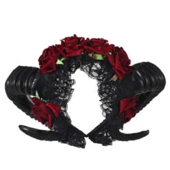 Gothic Horn Lace Red Rose Headdress Headpiece EG312