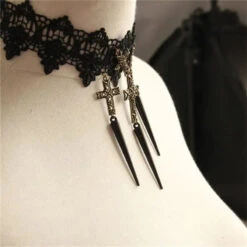 Gothic Lace & Crosses Choker Necklace EG334 -EgrilDoll Fashion Outlet Store gothic lace crosses choker necklace eg334 754