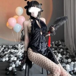 Gothic Lace Floral Halter Hollow Asian Cheongsam Dress EE0816 -EgrilDoll Fashion Outlet Store gothic lace floral halter hollow asian cheongsam dress ee0816 623