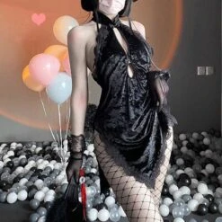 Gothic Lace Floral Halter Hollow Asian Cheongsam Dress EE0816 -EgrilDoll Fashion Outlet Store gothic lace floral halter hollow asian cheongsam dress ee0816 891