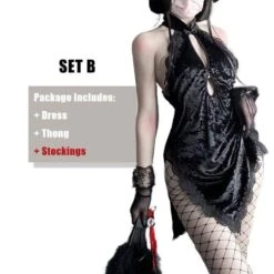 Gothic Lace Floral Halter Hollow Asian Cheongsam Dress EE0816 -EgrilDoll Fashion Outlet Store gothic lace floral halter hollow asian cheongsam dress ee0816 set b one size 568