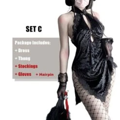 Gothic Lace Floral Halter Hollow Asian Cheongsam Dress EE0816 -EgrilDoll Fashion Outlet Store gothic lace floral halter hollow asian cheongsam dress ee0816 set c one size 933