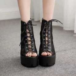 Gothic Lace Peep Toe Boots EG306 -EgrilDoll Fashion Outlet Store gothic lace peep toe boots eg306 996