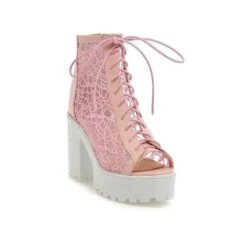 Gothic Lace See Thru Peep Toe Platform Sandals EG0494 -EgrilDoll Fashion Outlet Store gothic lace see thru peep toe platform sandals eg0494 pink 3 679