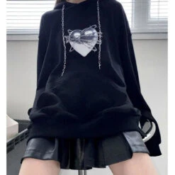 Gothic Love Heart Print Cross Drawstring Hoodie EG134 -EgrilDoll Fashion Outlet Store gothic love heart print cross drawstring hoodie eg134 sweatshirt 949