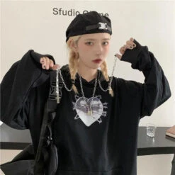 Gothic Love Heart Print Cross Drawstring Hoodie EG134 -EgrilDoll Fashion Outlet Store gothic love heart print cross drawstring hoodie eg134 sweatshirt 964