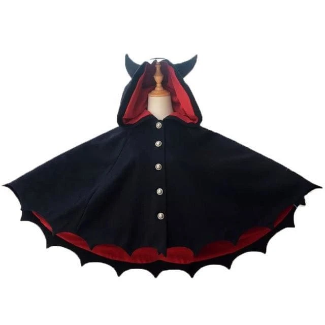 Gothic Punk Black Devil Bat Fleece Poncho Hoodie S12907 2 Gothic Punk Black Devil Bat Fleece Poncho Hoodie S12907 - Image 2