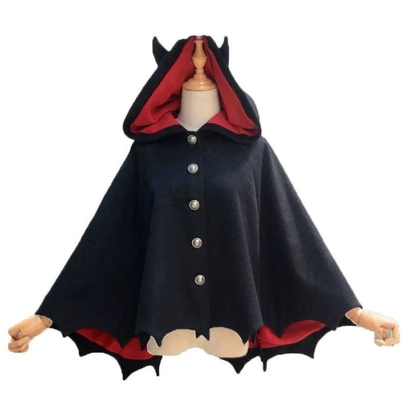 Gothic Punk Black Devil Bat Fleece Poncho Hoodie S12907 1 Gothic Punk Black Devil Bat Fleece Poncho Hoodie S12907