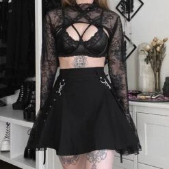 Gothic Punk Chain Pocket High Waist Pleated Skirt SS8452