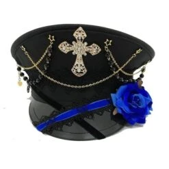 Gothic Punk Cross Lolita Rose Hat EG16980 -EgrilDoll Fashion Outlet Store gothic punk cross lolita rose hat eg16980 blue 600