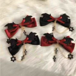 Gothic Punk Hexagram Cross Bowknot Lolita Hair Clip BE199