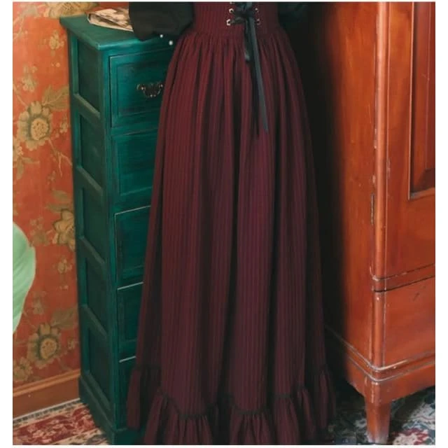 Gothic Retro Black Lace Ruffle Shirt High Waist Long Skirt Set EG16635 3 Gothic Retro Black Lace Ruffle Shirt High Waist Long Skirt Set EG16635 - Image 3