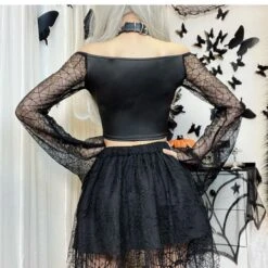 Gothic Spiderweb Sleeve Crop Top ON73 10 Gothic Spiderweb Sleeve Crop Top ON73 -EgrilDoll Fashion Outlet Store gothic spiderweb sleeve crop top on73 221
