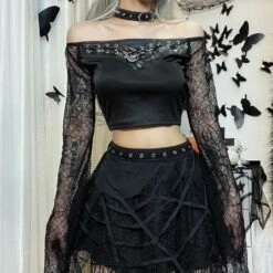 Gothic Spiderweb Sleeve Crop Top ON73 11 Gothic Spiderweb Sleeve Crop Top ON73 -EgrilDoll Fashion Outlet Store gothic spiderweb sleeve crop top on73 692