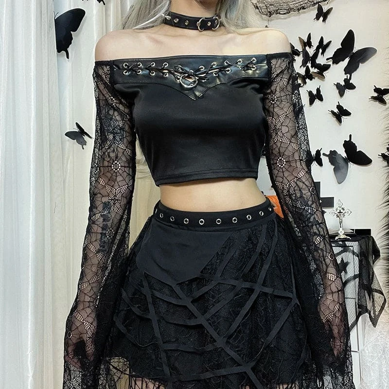 Gothic Spiderweb Sleeve Crop Top ON73 5 Gothic Spiderweb Sleeve Crop Top ON73 - Image 5