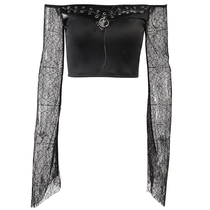 Gothic Spiderweb Sleeve Crop Top ON73 6 Gothic Spiderweb Sleeve Crop Top ON73 - Image 6
