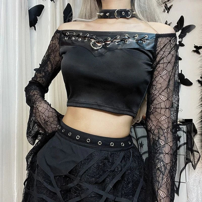 Gothic Spiderweb Sleeve Crop Top ON73 3 Gothic Spiderweb Sleeve Crop Top ON73 - Image 3