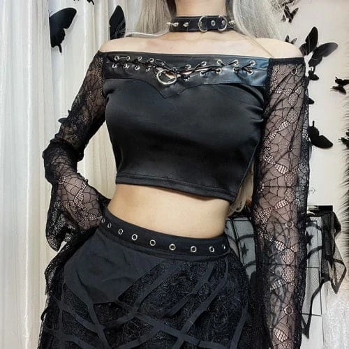Gothic Spiderweb Sleeve Crop Top ON73 7 Gothic Spiderweb Sleeve Crop Top ON73 - Image 7
