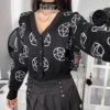 Gothic Style Printing Black Cardigan Sweater BE093