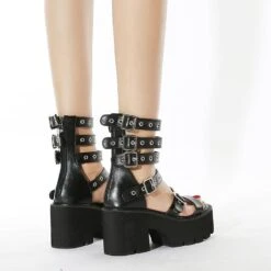 Grunge Cool Punk Metal Button Platform Sandals EE0914 -EgrilDoll Fashion Outlet Store grunge cool punk metal button platform sandals ee0914 427