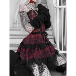 Grunge Plaid Red Black Strappy Dress ON81 -EgrilDoll Fashion Outlet Store grunge plaid red black strappy dress on81 311