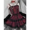 Grunge Plaid Red Black Strappy Dress ON81