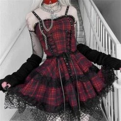 Grunge Plaid Red Black Strappy Dress ON81 -EgrilDoll Fashion Outlet Store grunge plaid red black strappy dress on81 s 934