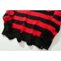 Grunge Stripe Ripped Red Black Sweater ON258 -EgrilDoll Fashion Outlet Store grunge stripe ripped red black sweater on258 229
