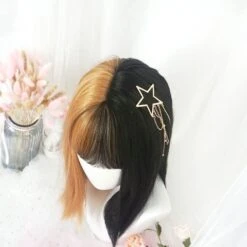 Half Orange Half Black Mixed Double Color Girl Wig EG16009