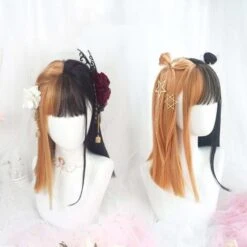 Half Orange Half Black Mixed Double Color Girl Wig SP16009