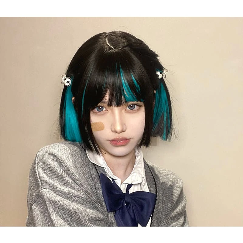 Harajuku Black Bob Cyan Under Mix Wig ON135 2 Harajuku Black Bob Cyan Under Mix Wig ON135 - Image 2