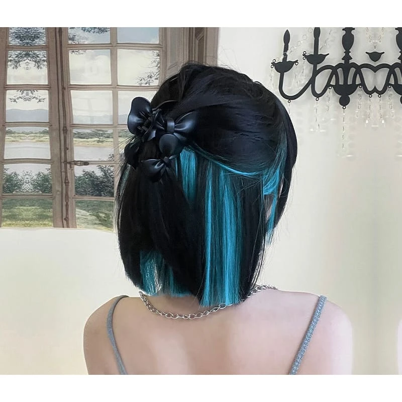 Harajuku Black Bob Cyan Under Mix Wig ON135 4 Harajuku Black Bob Cyan Under Mix Wig ON135 - Image 4