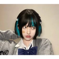 Harajuku Black Bob Cyan Under Mix Wig ON135
