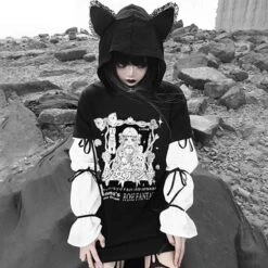 Harajuku Dark Girl Letter Print EGirl Cat Ear Hooded Sweatshirt EG16233