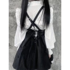 Harajuku Style Long Sleeve White Shirt Lace Up Black Suspender Skirt ON17 -EgrilDoll Fashion Outlet Store harajuku style long sleeve white shirt lace up black suspender skirt on17 275