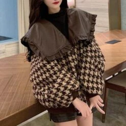 Harajuku Woolen Doll Collar Stitching Retro Coat BE181