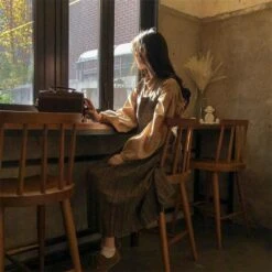 Hazel - Autumn 2PCS Set Vintage High Waist Dress And Puff Sleeve Blouse