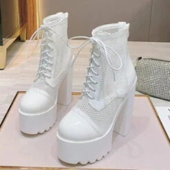 Hollow Mesh High Heel Platform Boots EG15050 -EgrilDoll Fashion Outlet Store hollow mesh high heel platform boots eg15050 white us 4eu 35 294
