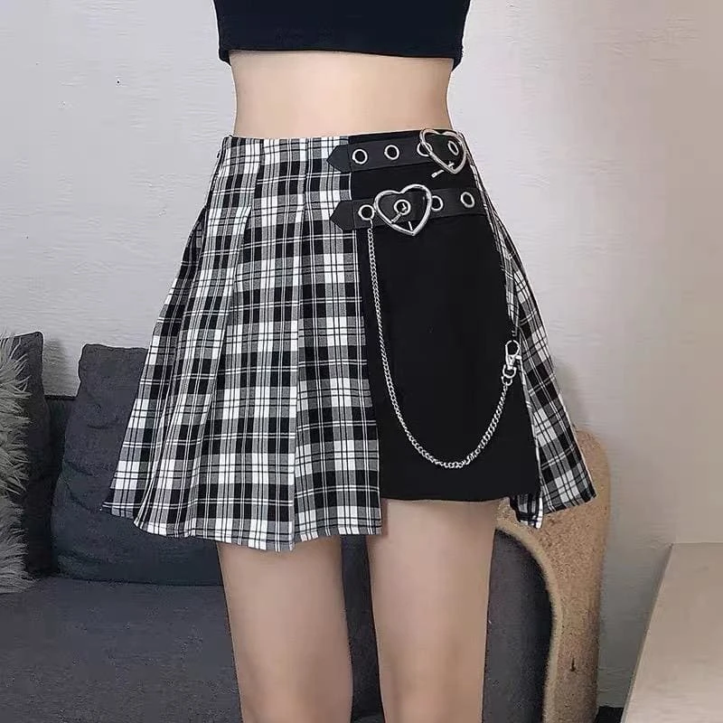 Irregular Double Buckle Hearts Plaid Mini Skirt EG401 5 Irregular Double Buckle Hearts Plaid Mini Skirt EG401 - Image 5