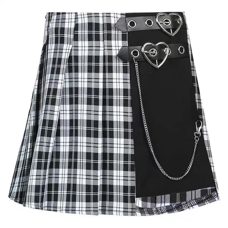 Irregular Double Buckle Hearts Plaid Mini Skirt EG401 3 Irregular Double Buckle Hearts Plaid Mini Skirt EG401 - Image 3