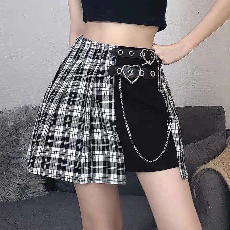 Irregular Double Buckle Hearts Plaid Mini Skirt EG401 6 Irregular Double Buckle Hearts Plaid Mini Skirt EG401 - Image 6